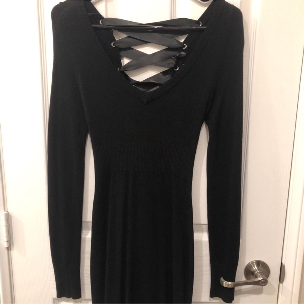 Guess Black Mini Dress with Lace-Up Detail